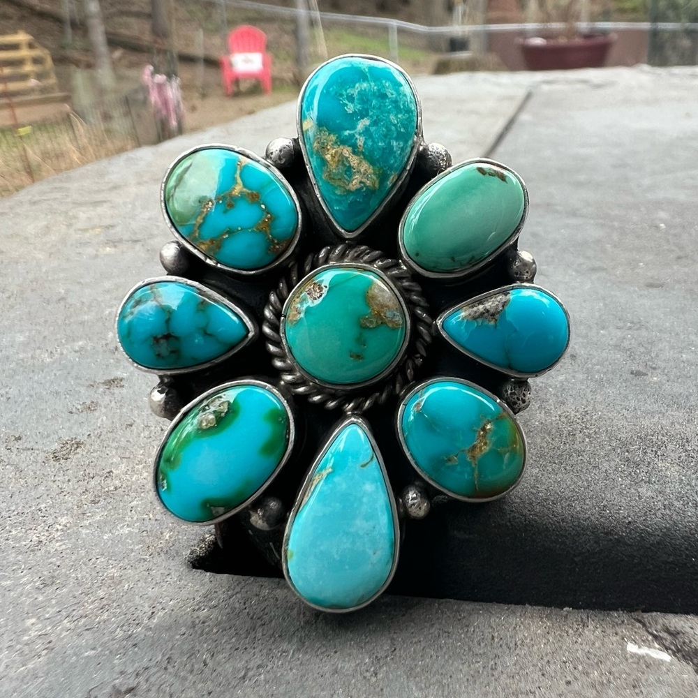 P Yazzie Turquoise cluster ring - Picture 4 of 7